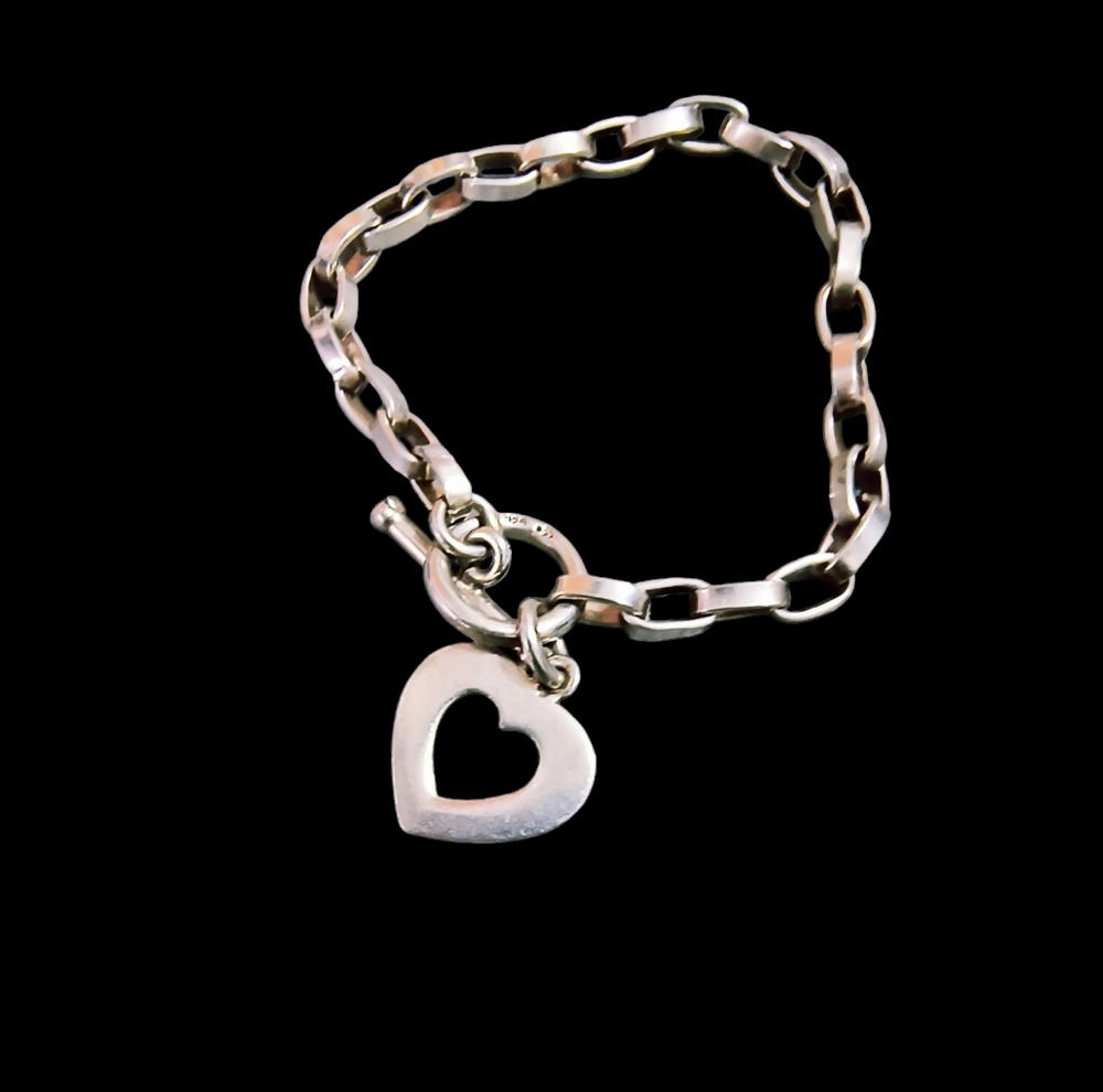 Silpada Sterling Silver Rolo Chain Heart Toggle Bracelet - Picture 11 of 12